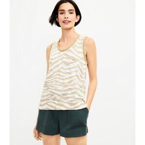 LOU & GREY Sweater Tank Size Small Zebra Print Cotton Blend Knit Summer Neutral